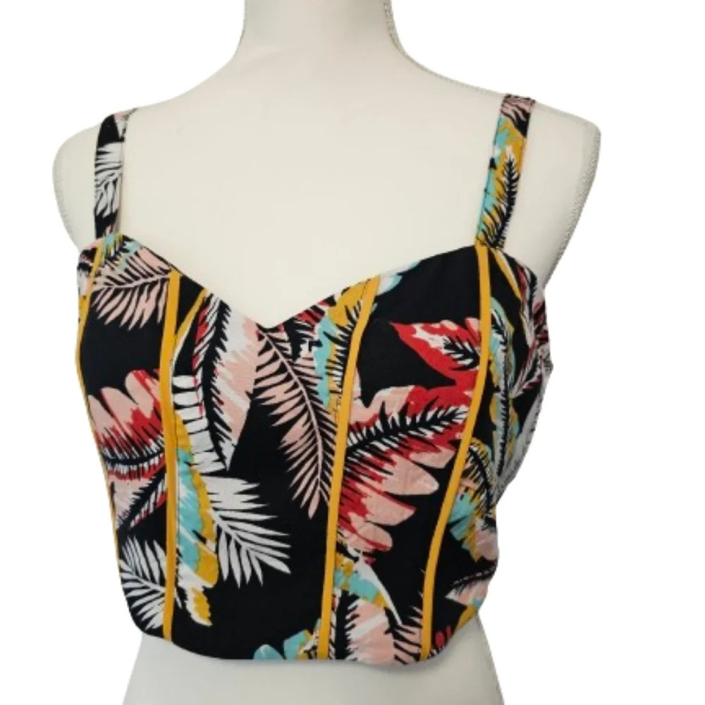B.O.G. Collective Tropical Leaf Print Crop Top Women's Size Large NWT